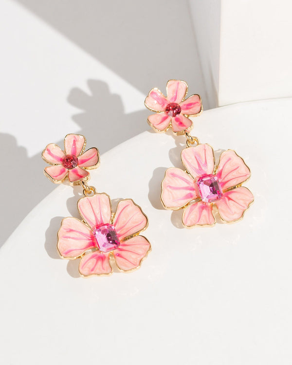 Colette by Colette Hayman Pink Enamel Flower Crystal Earrings