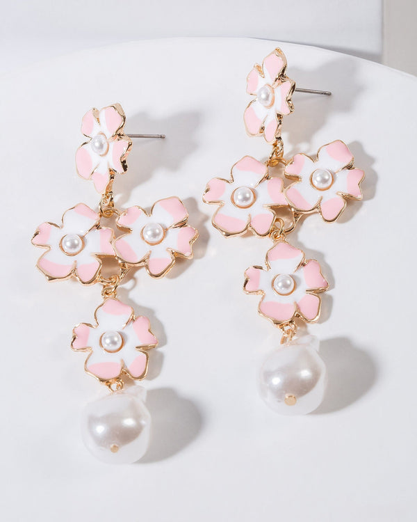 Colette by Colette Hayman Pink Flower Pearl Detail Drop Earrings