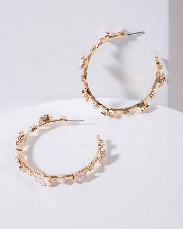 Colette by Colette Hayman Pink Flower Pearl Detail Hoop Earrings
