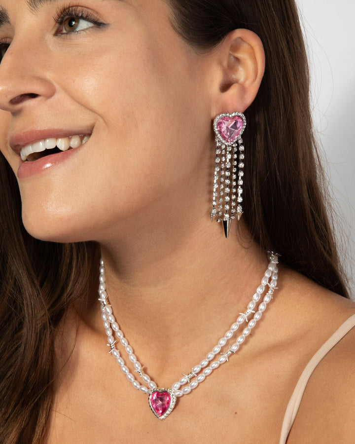 Colette by Colette Hayman Pink Heart Spike Cup Chain Earrings