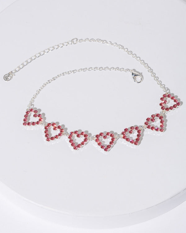 Colette by Colette Hayman Pink Multi Crystal Love Heart Choker Necklace