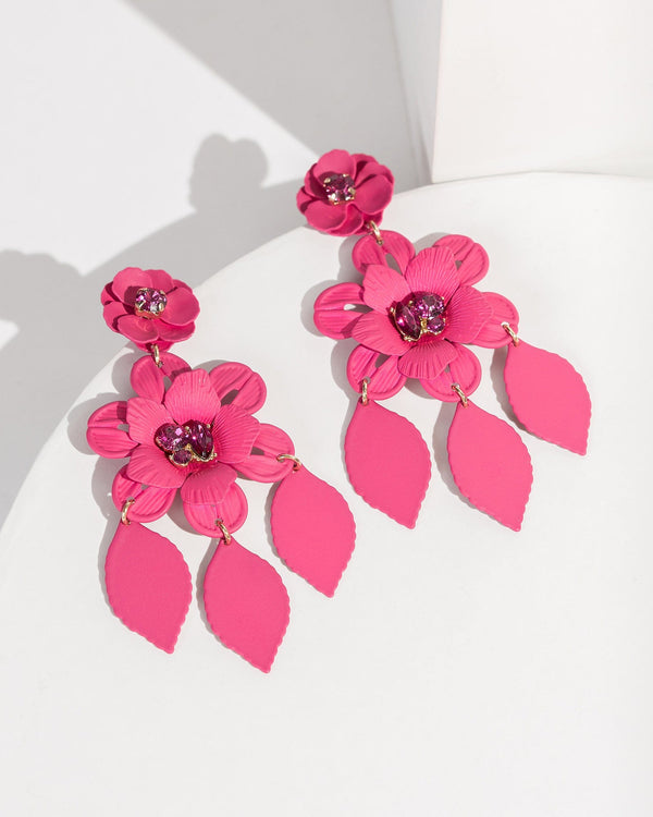 Colette by Colette Hayman Pink Pink Flower Tassle Stud Earrings