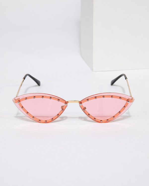Colette by Colette Hayman Pink Pointed Embellished Sunglasses