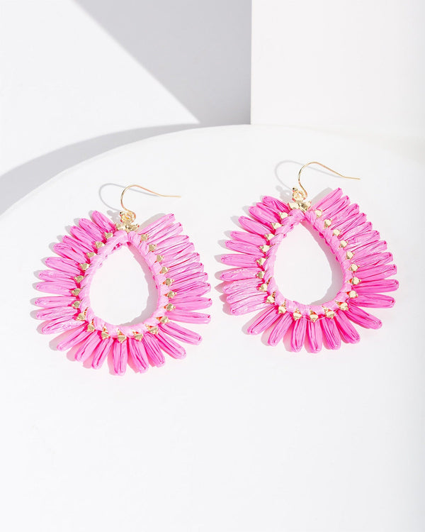Colette by Colette Hayman Pink Raffia Around Hook Earrings