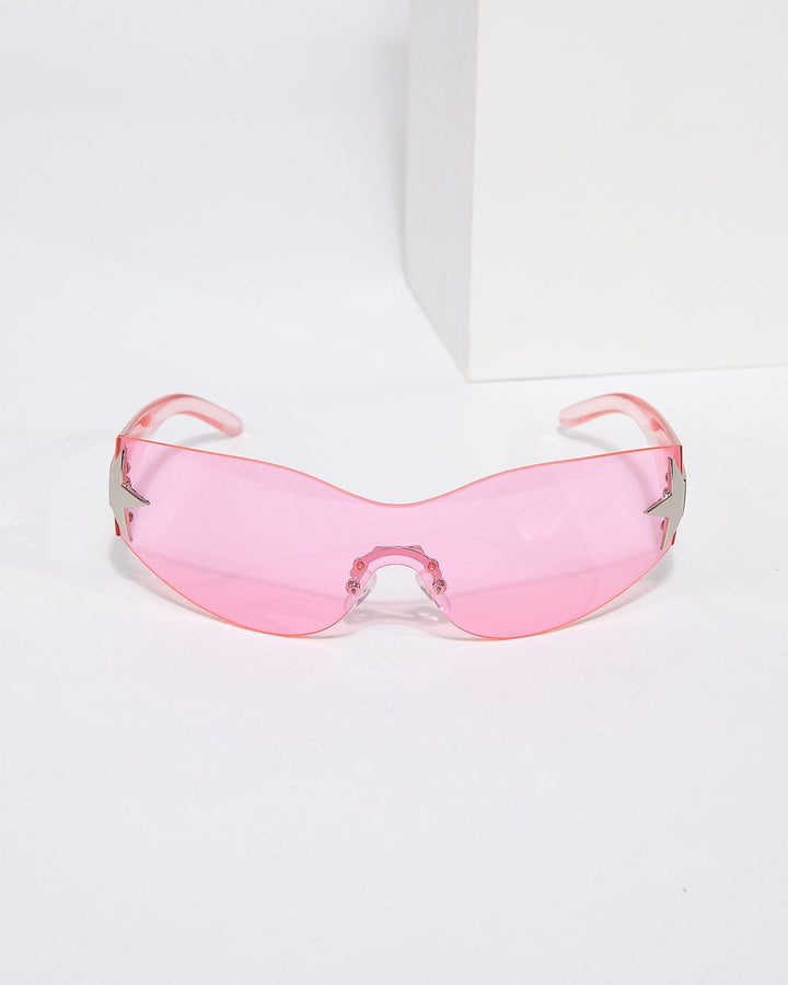 Colette by Colette Hayman Pink Rimless Wrap Around Star Sunglasses