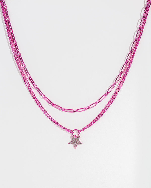 Colette by Colette Hayman Pink Star Chunky Chain Necklace