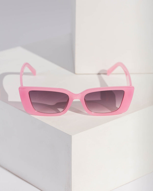 Colette by Colette Hayman Pink Winged Rectangle Sunglasses