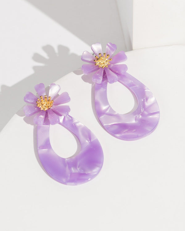 Colette by Colette Hayman Purple Acrylic Flower And Drop Earrings