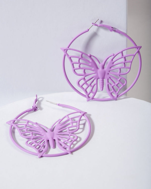 Colette by Colette Hayman Purple Butterfly Hoop Earrings
