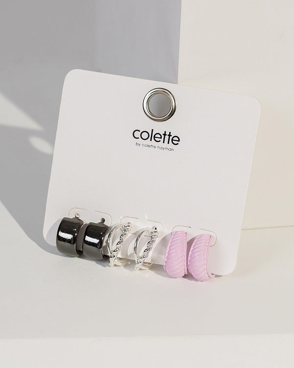 Colette by Colette Hayman Purple Chunky Hoop Earring Pack
