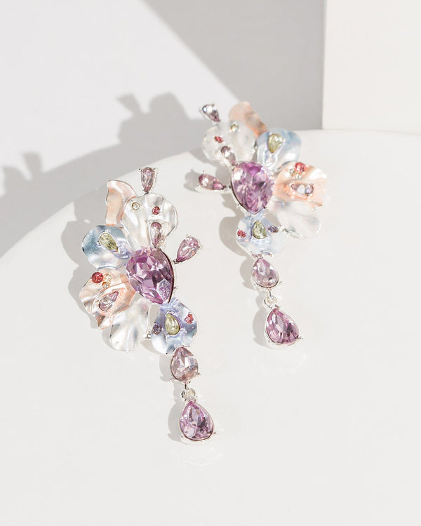 Colette by Colette Hayman Purple Cluster Mixed Crystal Earrings