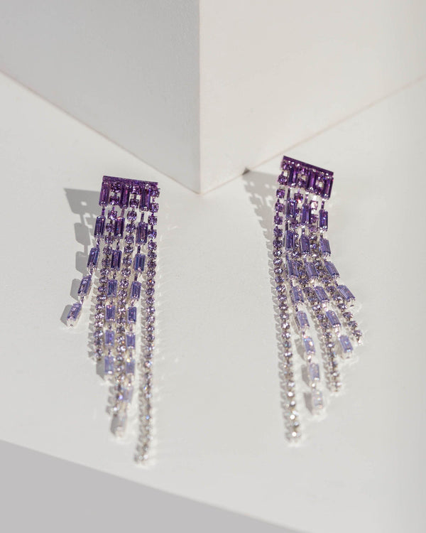 Colette by Colette Hayman Purple Crystal Asymmetrical Drop Earrings