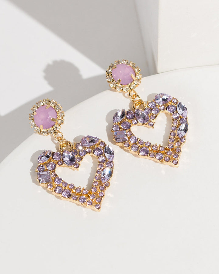 Colette by Colette Hayman Purple Crystal Cluster Heart Earrings