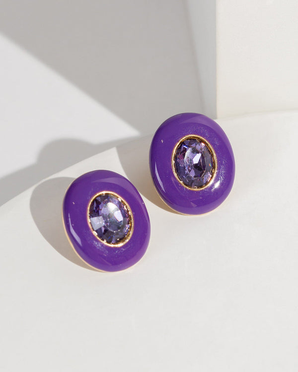 Colette by Colette Hayman Purple Crystal Oval Stud Earrings