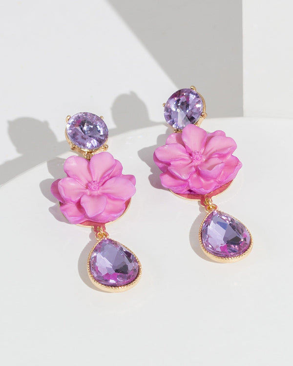 Colette by Colette Hayman Purple Flower Crystal Earrings