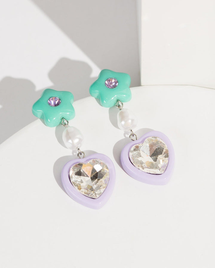 Colette by Colette Hayman Purple Flower Pearl Heart Drop Earrings