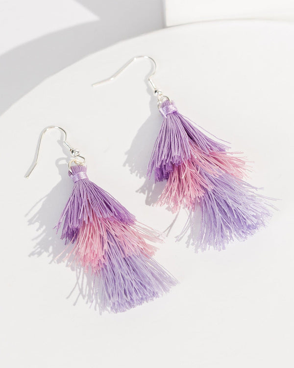 Colette by Colette Hayman Purple Multi Tassel Hook Drop Earrings