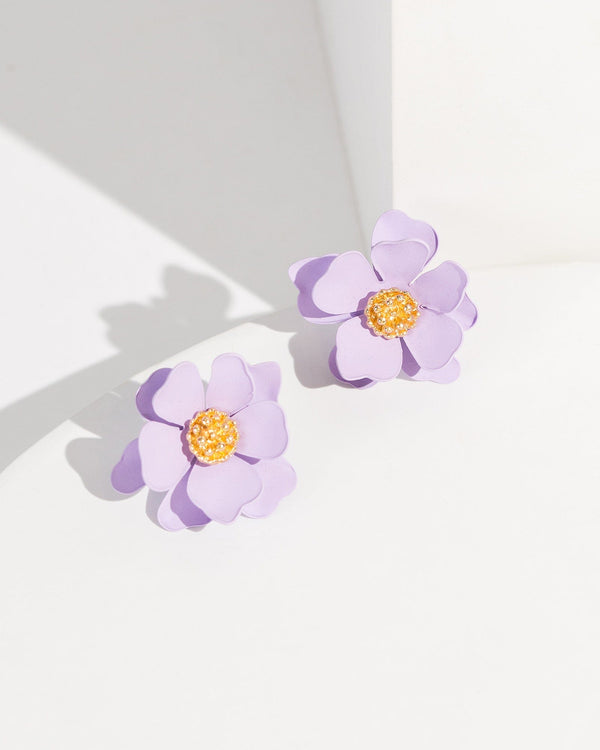 Colette by Colette Hayman Purple Painted Flower Stud Earrings