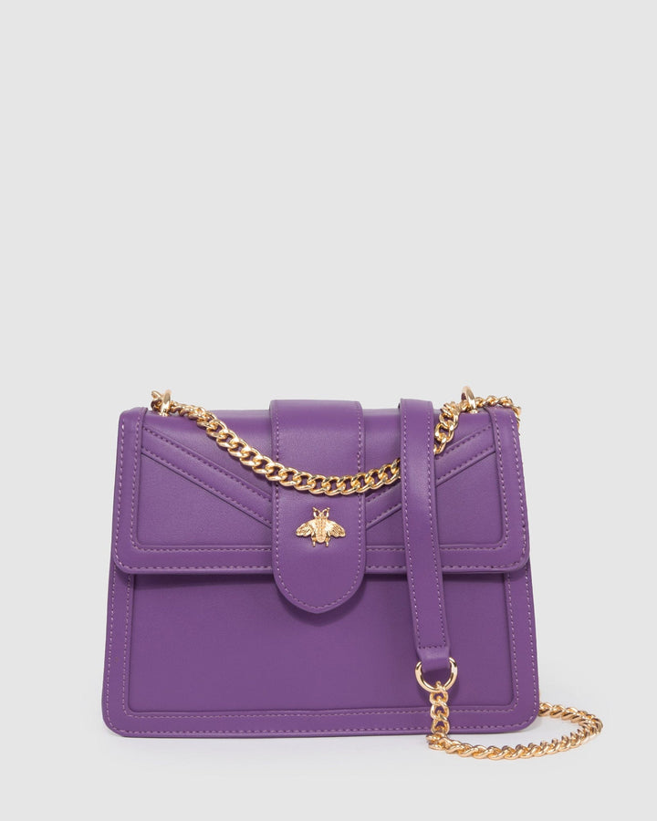 HELFNE Women's Violet Saddle Shoulder Bag - Small PU Leather Crossbody Clutch Purse With Adjustable Strap