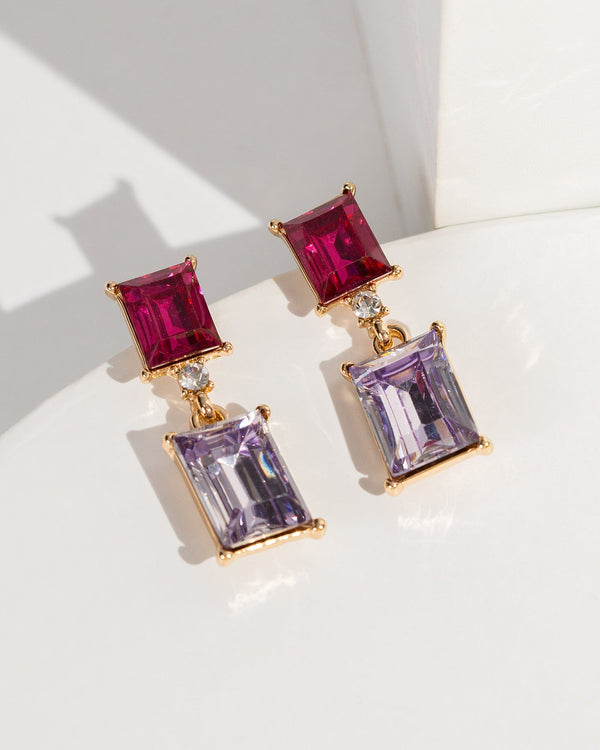 Colette by Colette Hayman Purple Rectangle Crystals Drop Earrings