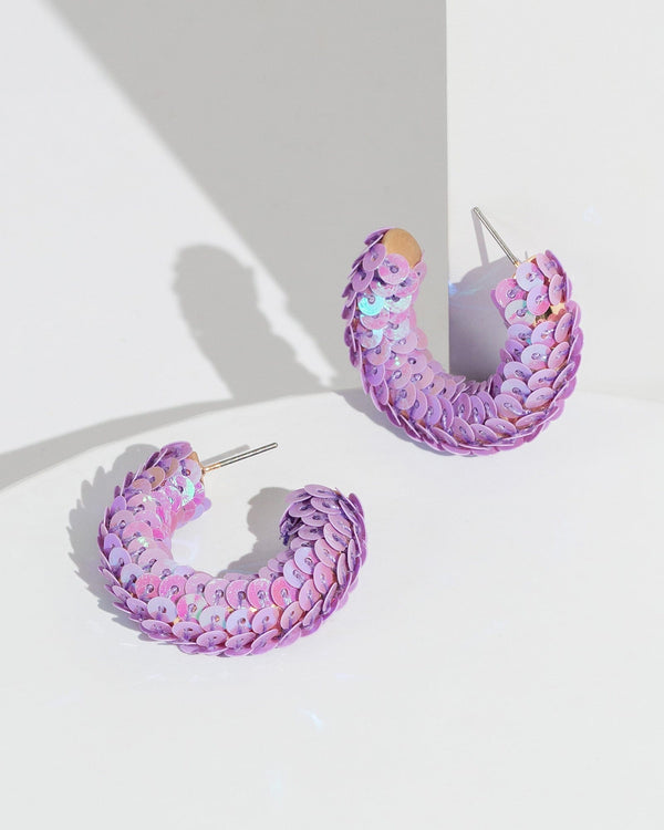 Colette by Colette Hayman Purple Sequin Hoop Earrings