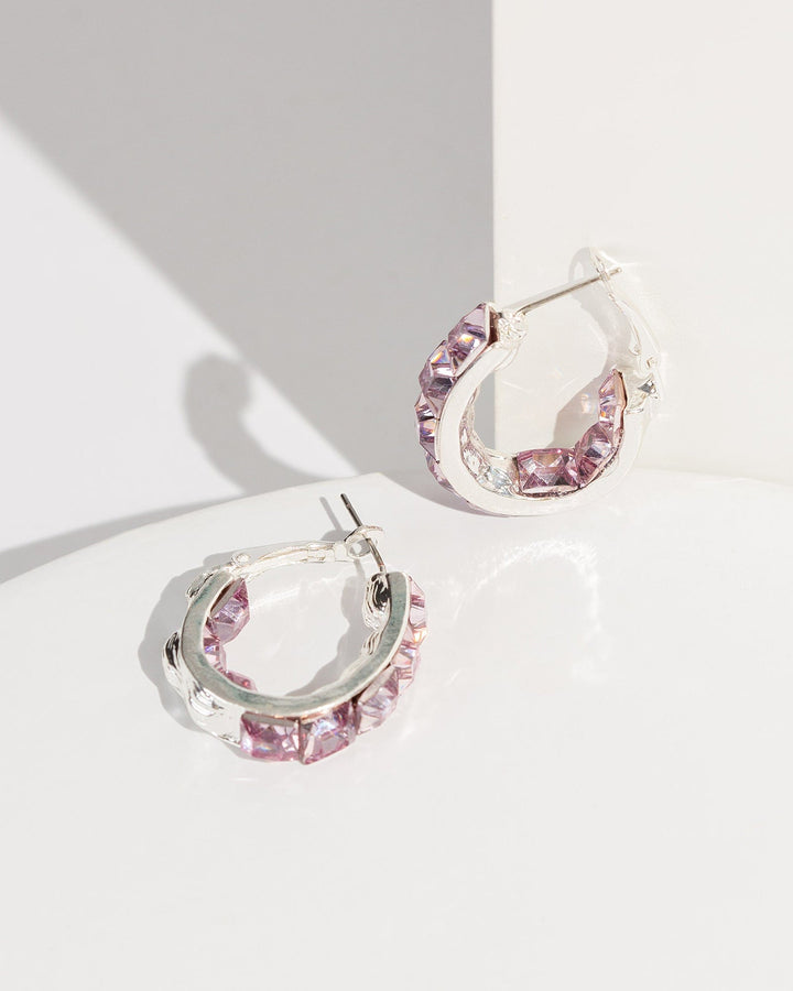 Colette by Colette Hayman Purple Square Crystal Hoop Earrings