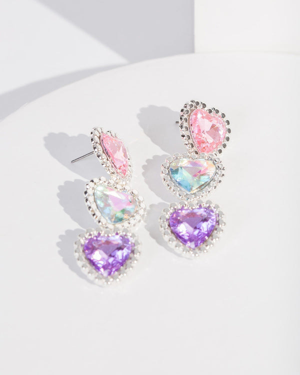 Colette by Colette Hayman Purple Triple Crystal Heart Drop Earrings