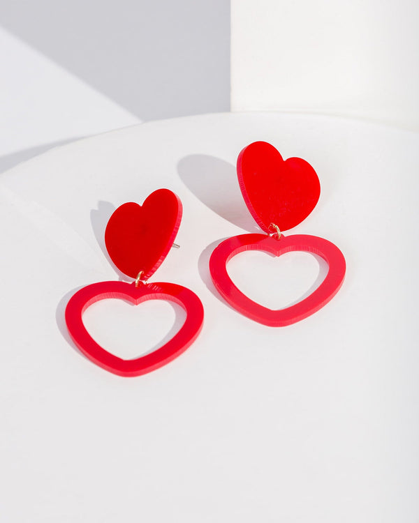 Colette by Colette Hayman Red Acrylic Love Heart Earrings