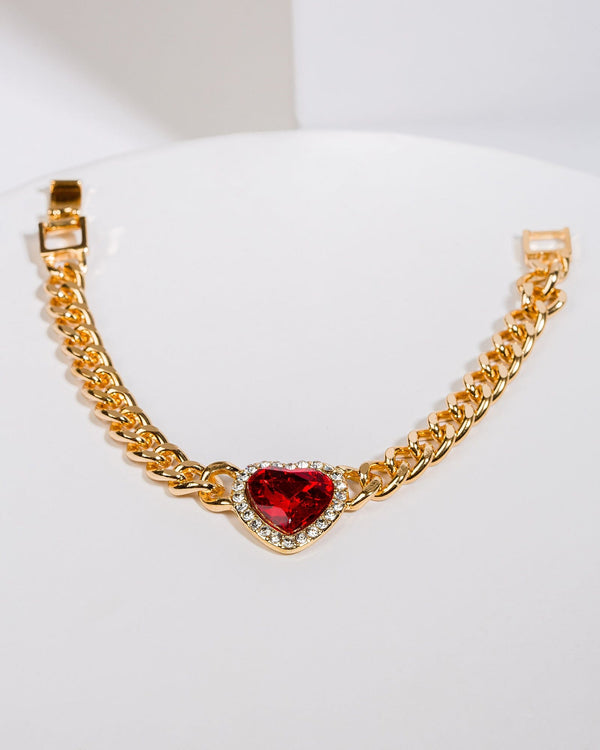 Colette by Colette Hayman Red Chunky Chain Heart Bracelet