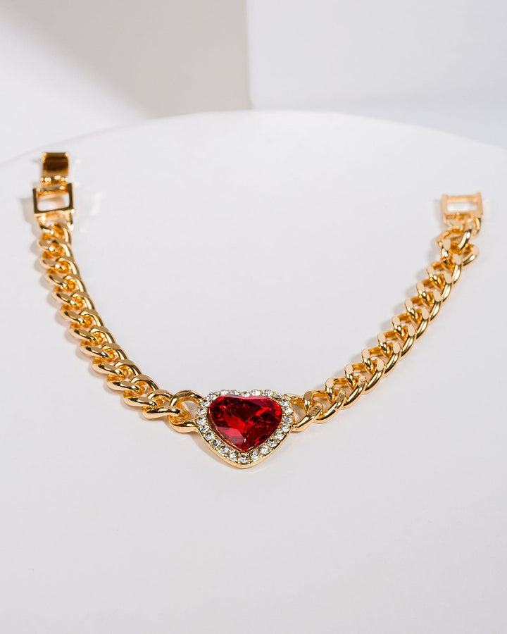 Colette by Colette Hayman Red Chunky Chain Heart Bracelet