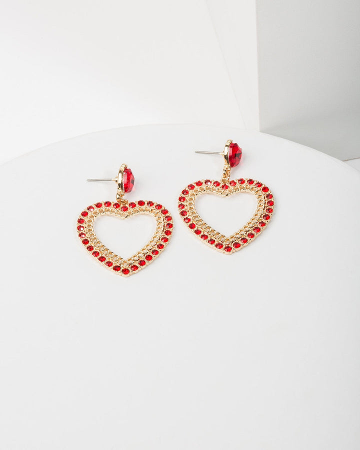 Colette by Colette Hayman Red Crystal & Chain Detail Love Heart Earrings