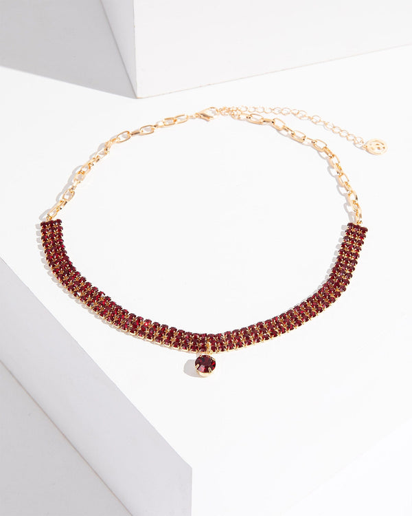 Colette by Colette Hayman Red Crystal Cup Chain Choker Necklace