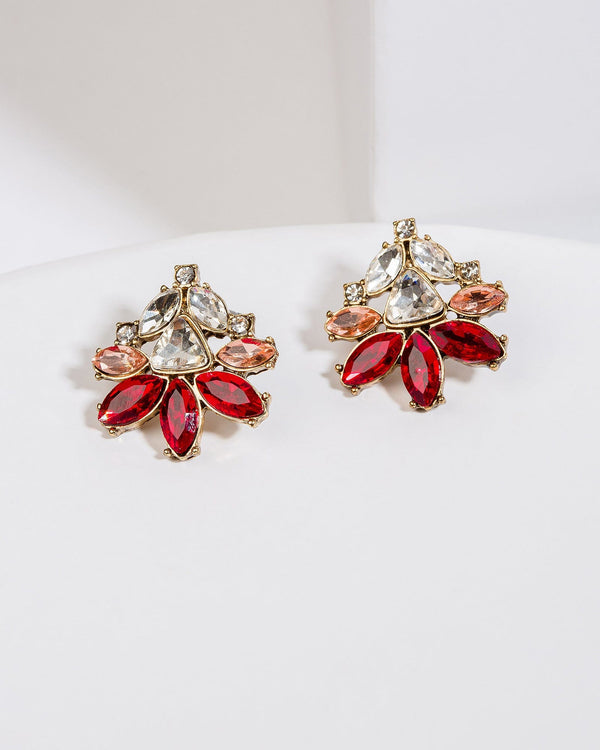 Colette by Colette Hayman Red Crystal Flower Stud Earrings