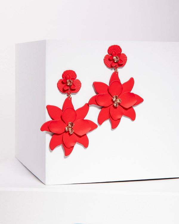 Colette by Colette Hayman Red Double Flowers Earrings
