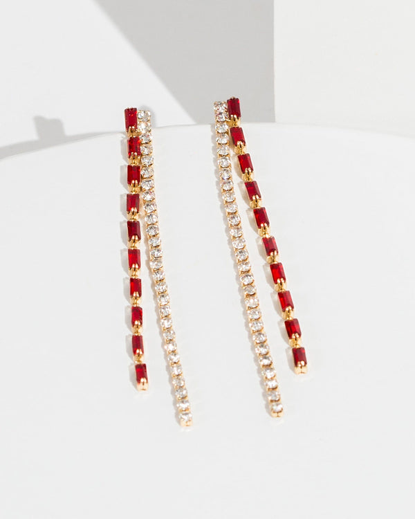 Colette by Colette Hayman Red Double Row Chain Earrings