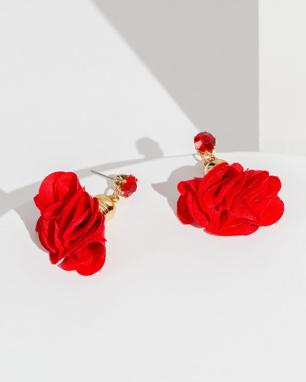 Colette by Colette Hayman Red Fabric Flower Earrings