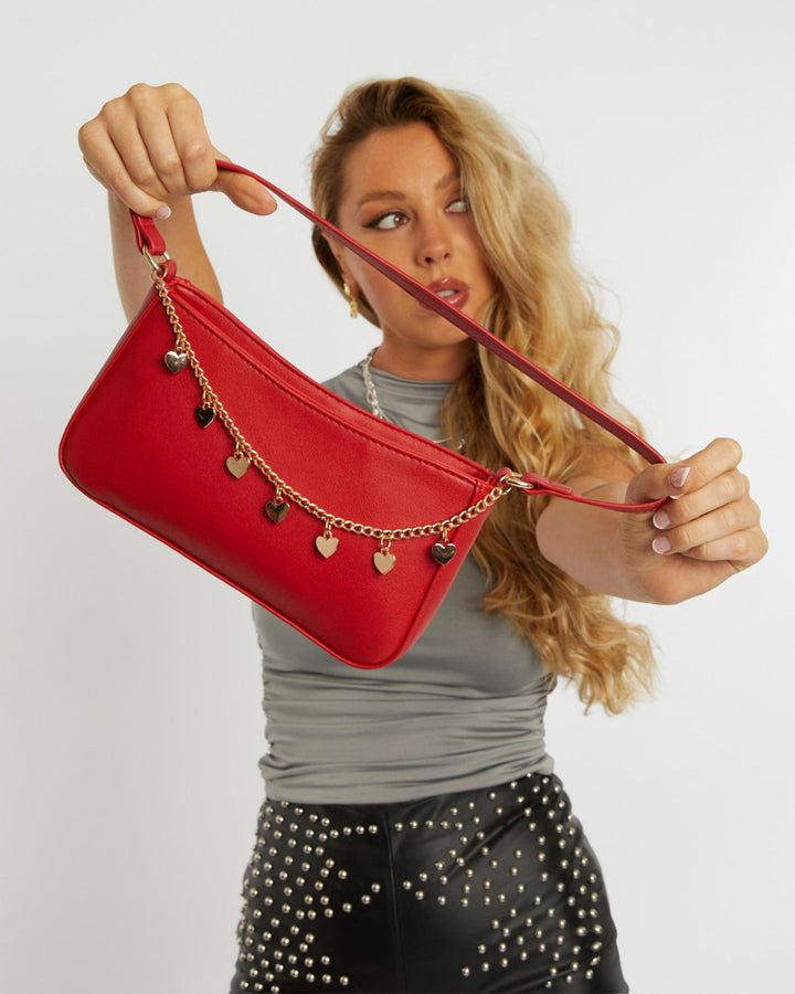 Colette by Colette Hayman Red Frankie Heart Chain Shoulder Bag
