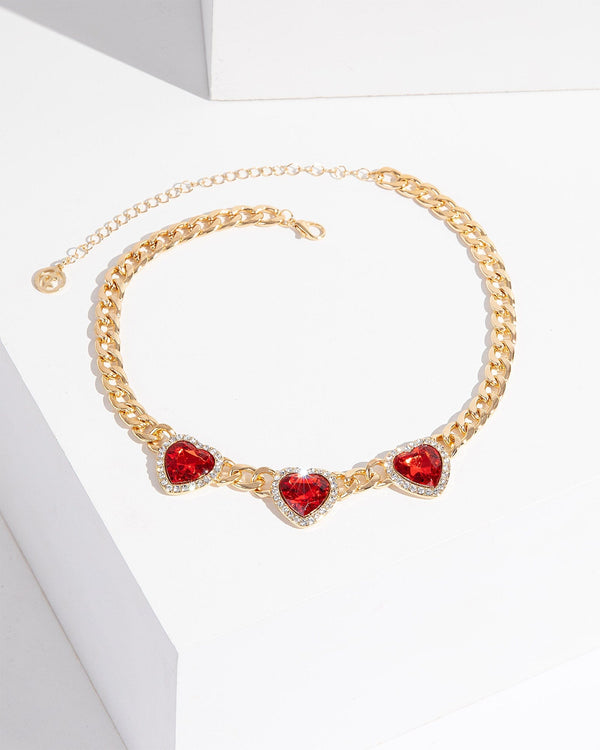Colette by Colette Hayman Red Heart Chain Choker Necklace