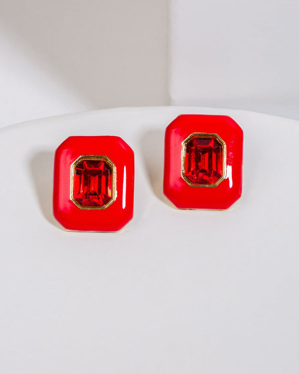 Colette by Colette Hayman Red Hexagonal Stone Stud Earrings