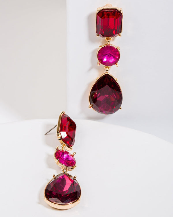 Colette by Colette Hayman Red Mixed Style Crystals Drop Earrings