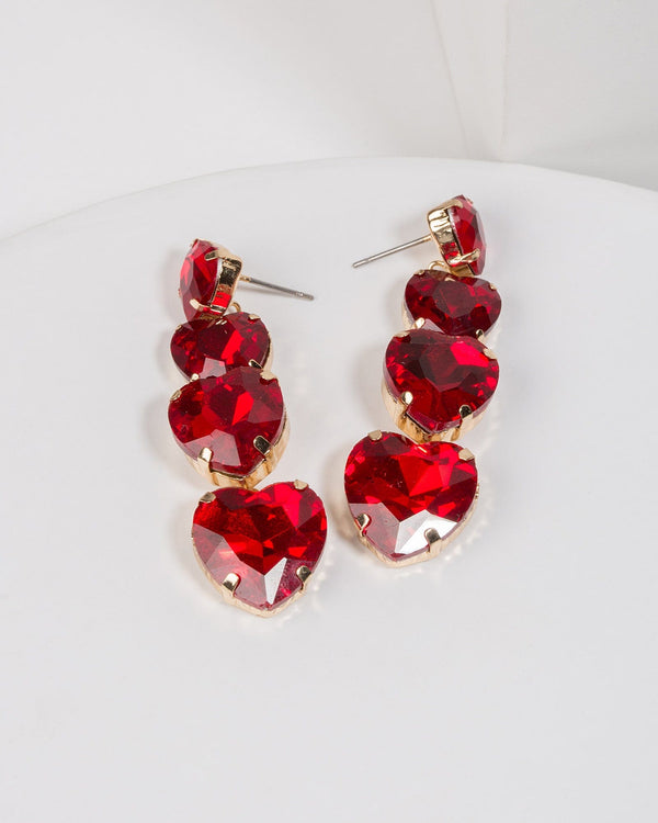 Colette by Colette Hayman Red Multi Drop Crystal Love Heart Earrings
