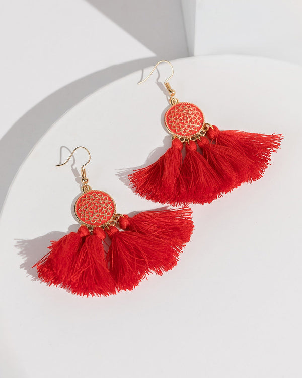 Colette by Colette Hayman Red Pave Pendant Tassel Earrings