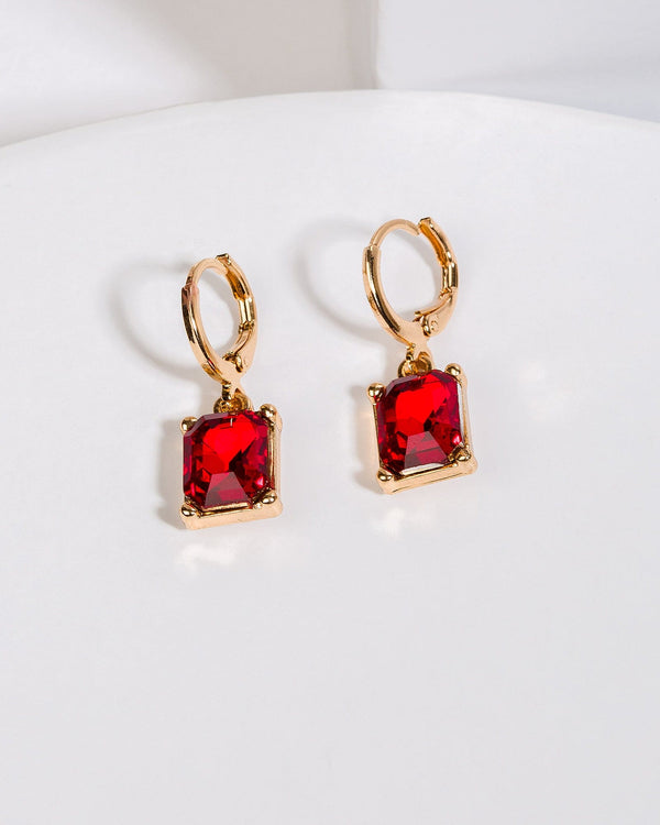 Colette by Colette Hayman Red Rectangle Stone Huggie Earrings