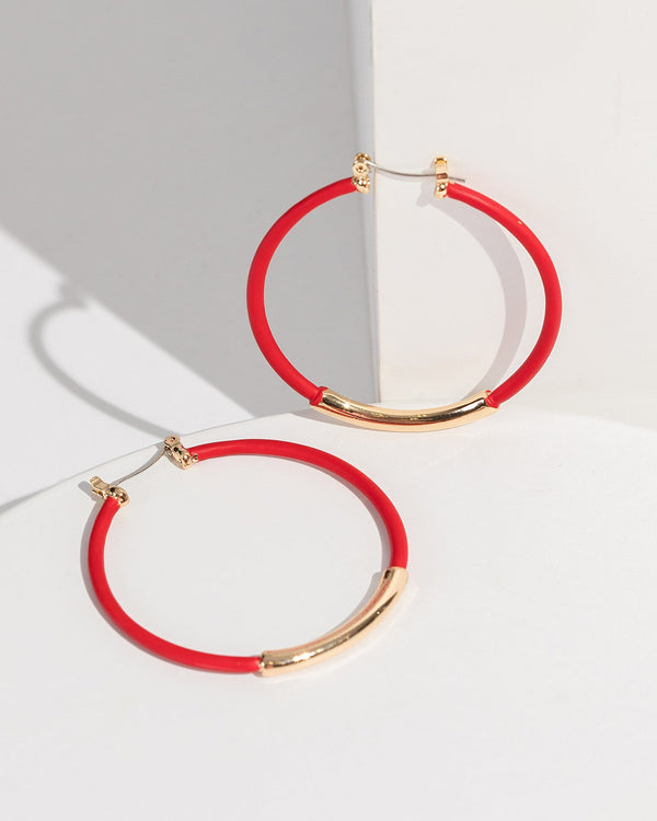 Colette by Colette Hayman Red Red And Gold Simple Hoop Earrings