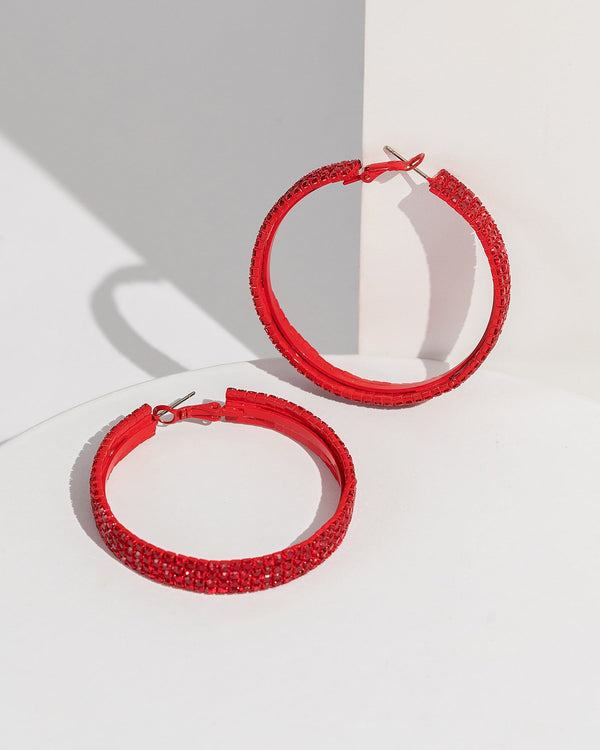 Colette by Colette Hayman Red Red Crystal Hoops Earrings