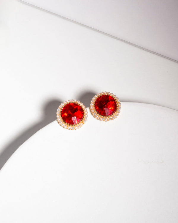 Colette by Colette Hayman Red Round Crystal Stud Earrings