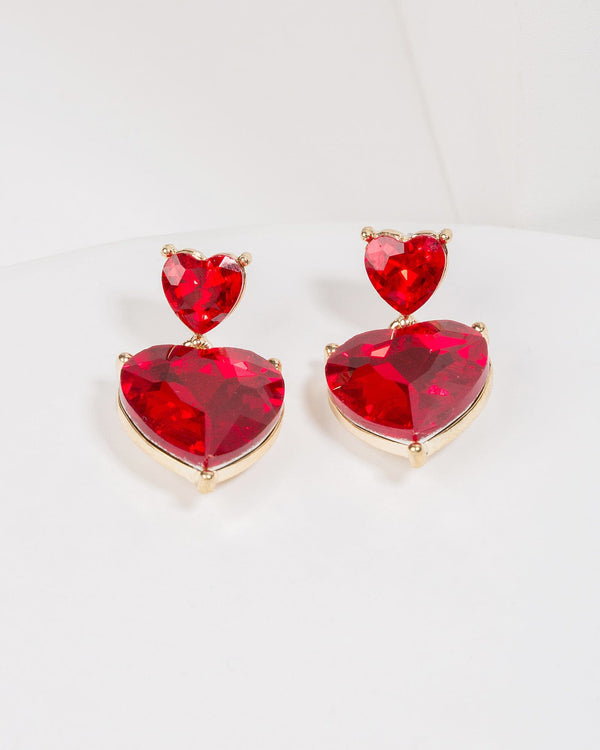 Colette by Colette Hayman Red Small Double Crystal Heart Drop Earrings