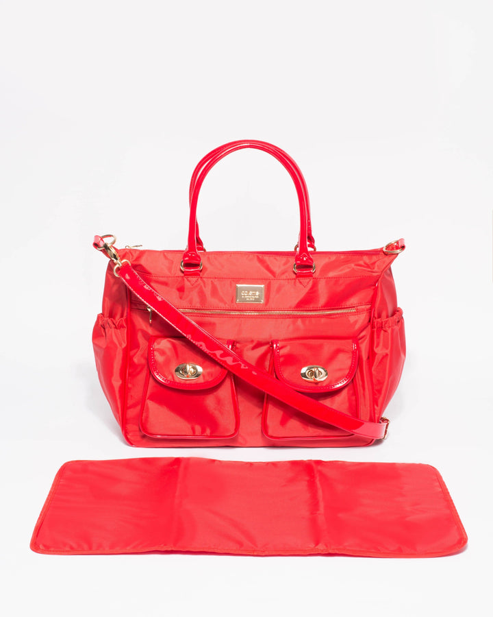 Colette by Colette Hayman Red Smooth Pocket Baby Travel Bag With Gold Hardware