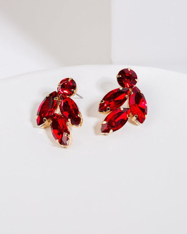 Colette by Colette Hayman Red Stone Leaf Dangle Stud Earrings