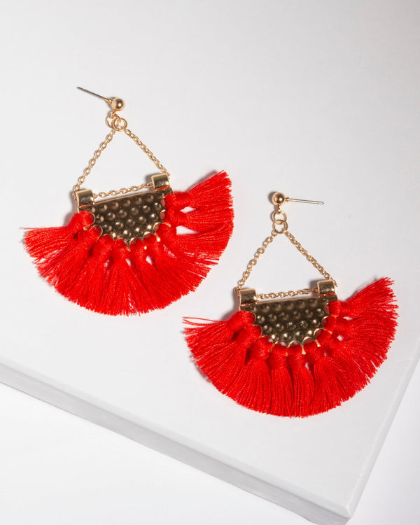 Colette by Colette Hayman Red Tassel Chain Drop Earrings